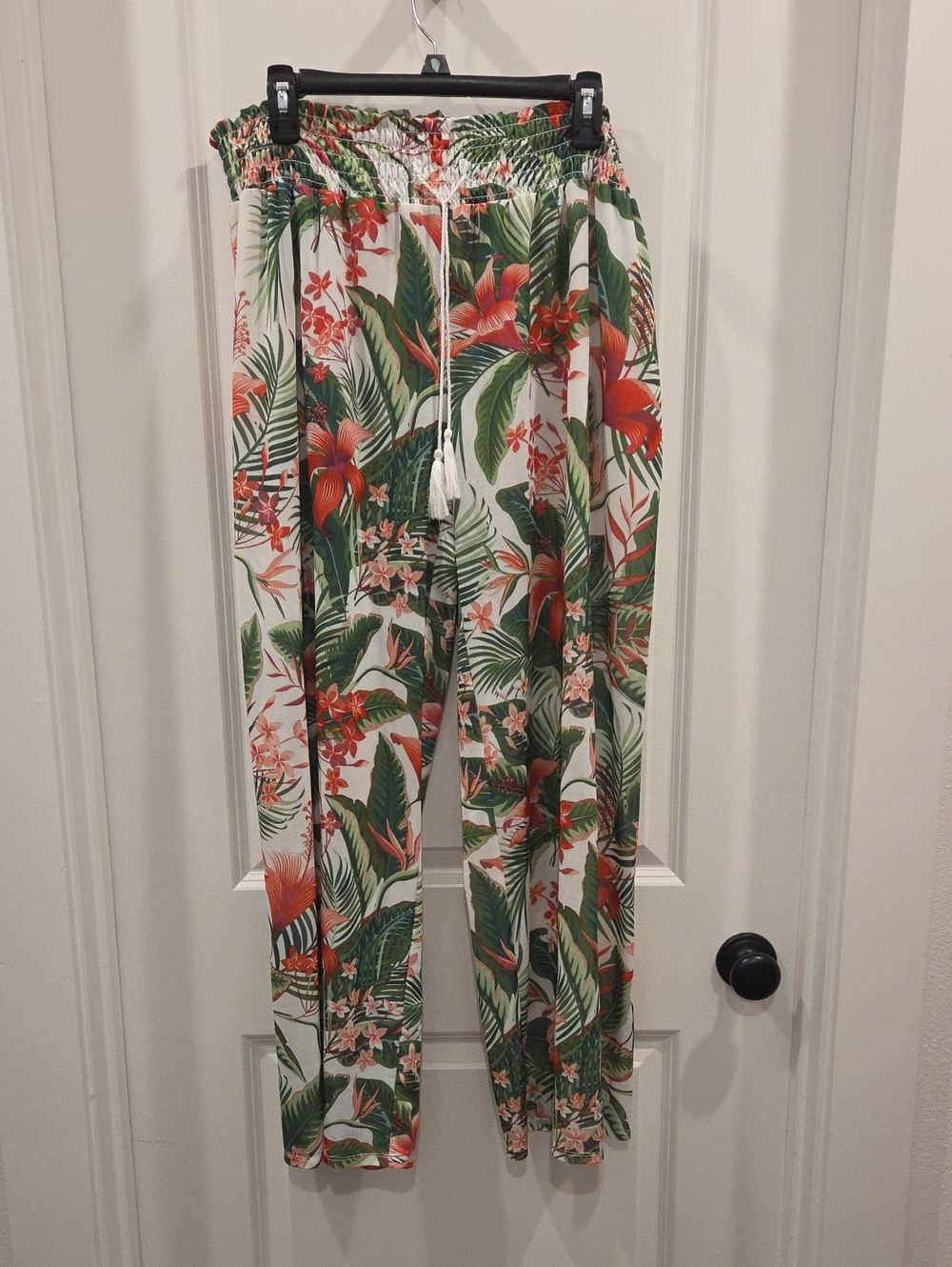 west loop Tropical Floral Wide Leg Pants White, Green, Red